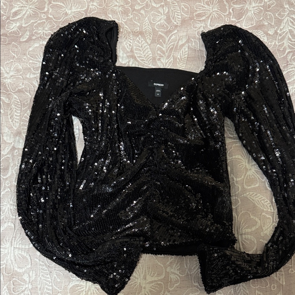 Express Black Sequin Blouse